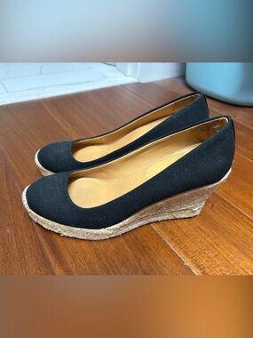 J. Crew Black Espadrille Wedge Pumps